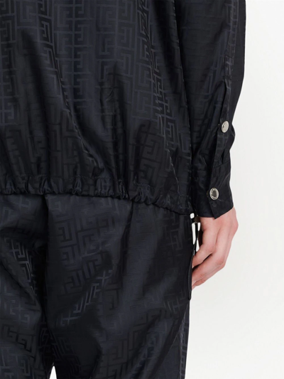 Shop Balmain Monogram Button-up Over Shirt In Black