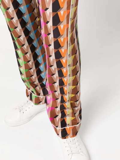 Shop Valentino Geometric Monogram-print Silk Trousers In Neutrals