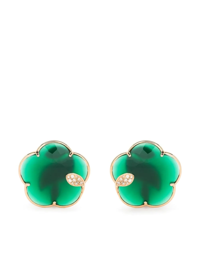 PASQUALE BRUNI 18KT ROSE GOLD TON JOLI GREEN AGATE AND DIAMOND EARRINGS 