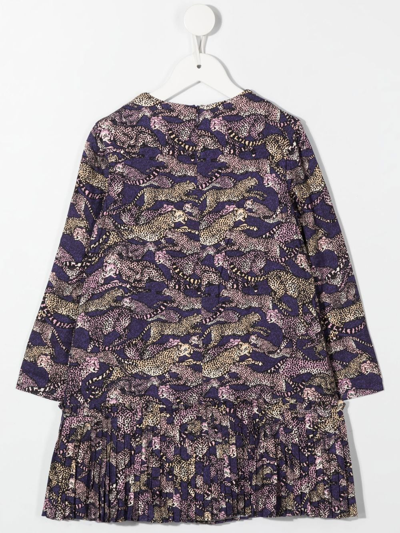 Kenzo Animal-print Pleated Dress In Violett