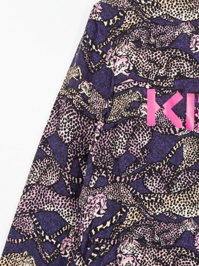 Kenzo Animal-print Pleated Dress In Violett