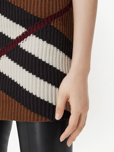 Shop Burberry Chevron Check Ribbed-knit Mini Skirt In Braun