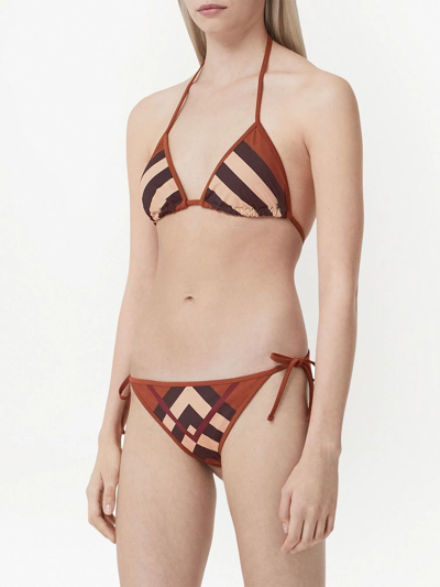 Shop Burberry Chevron Check Triangle Bikini In Braun