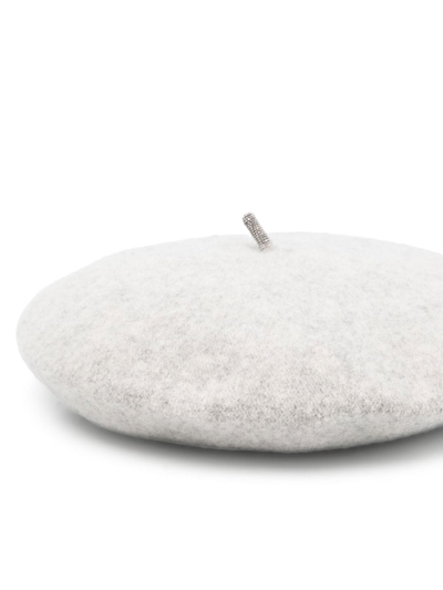 Brunello Cucinelli White Monili-embellished Beret Hat In Grey