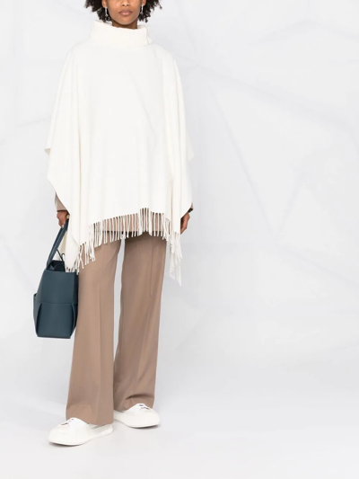 Fabiana Filippi Fringed High-neck Poncho In White