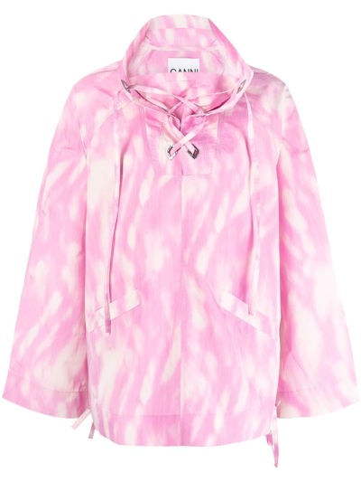 Shop Ganni Oversized Tech Pullover Jacket In Pink