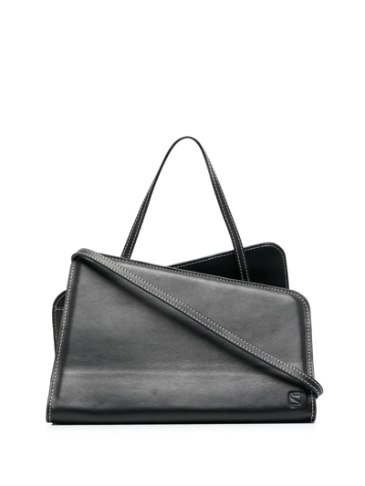 Yuzefi Slant Leather Shoulder Bag In Schwarz