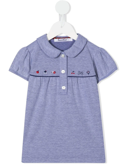 Shop Familiar Embroidered-pattern Detail Polo Shirt In Blue