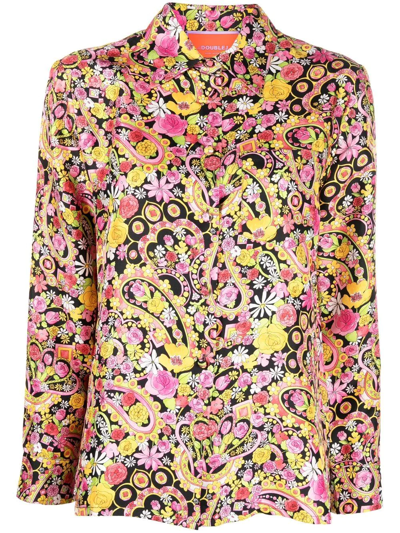 Shop La Doublej Floral-print Silk Shirt In Schwarz