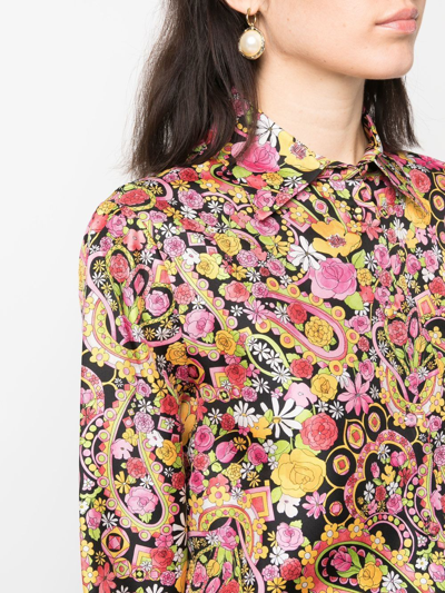 Shop La Doublej Floral-print Silk Shirt In Schwarz