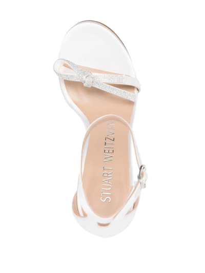 Shop Stuart Weitzman Nudist Crystal-bow Sandals In Weiss