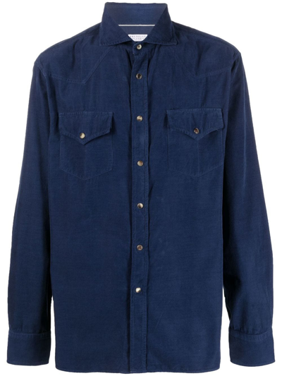 Shop Brunello Cucinelli Corduroy Long-sleeve Shirt In Blau