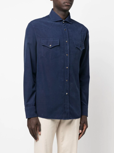 Shop Brunello Cucinelli Corduroy Long-sleeve Shirt In Blau
