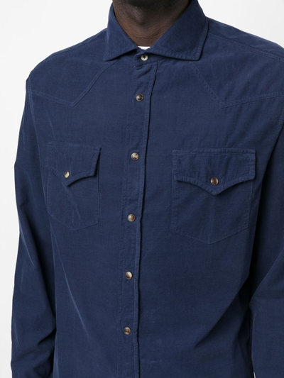 Shop Brunello Cucinelli Corduroy Long-sleeve Shirt In Blau