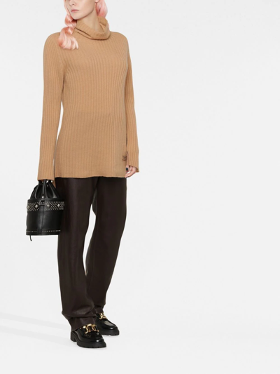 Shop Twinset Ribbed-knit Roll Neck Jumper In Nude