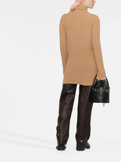 Shop Twinset Ribbed-knit Roll Neck Jumper In Nude