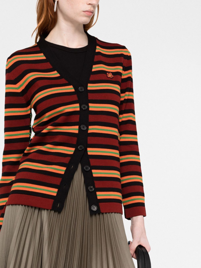 Shop Kenzo Boke Flower Striped Cardigan In Rot