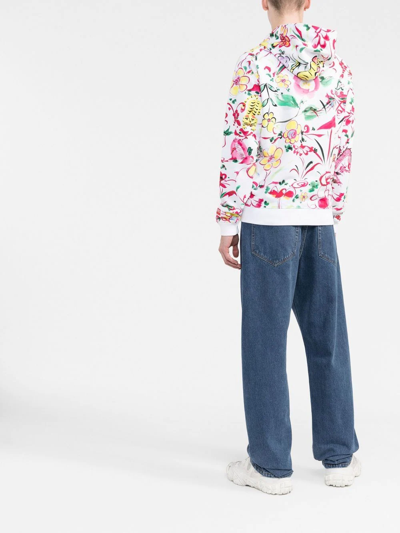 Shop Kenzo Floral-print Logo-patch Hoodie In Weiss