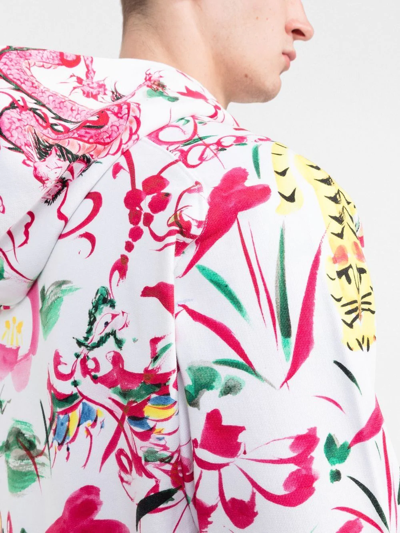 Shop Kenzo Floral-print Logo-patch Hoodie In Weiss
