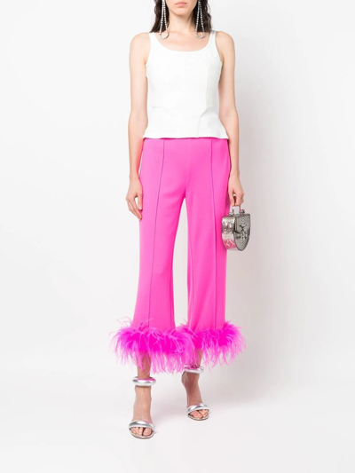 Shop Styland Feather-trim Cropped Trousers In Rosa