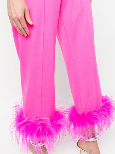 Shop Styland Feather-trim Cropped Trousers In Rosa