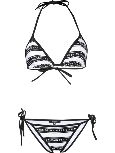 Shop Balmain Logo Stripe Two-piece Bikini In Schwarz