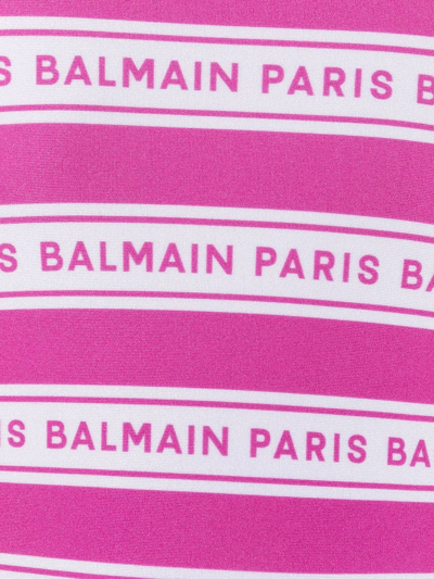 Shop Balmain Open-back Striped Swimsuit In Rosa