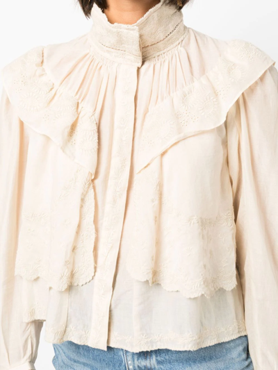 Shop Isabel Marant Étoile Embroidered Ruffle Cotton Shirt In Nude