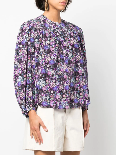 Isabel Marant Woman Brunille Blouse In Purple Floral Silk In Violett