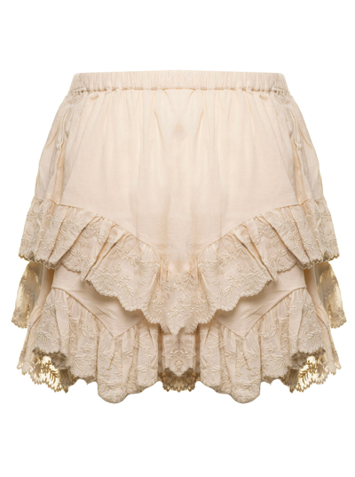 Shop Isabel Marant Étoile Locadi Beige Cotton Embroidered Shorts Isabel Marant Etoile Woman