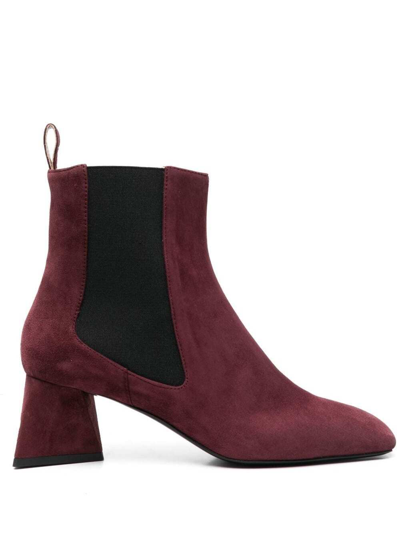 Shop Pollini Red Suede Ankle Boots With Curved Heel  Woman In Bordeaux