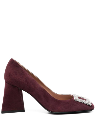 Shop Pollini Red Suede Pumps With Buckle  Woman In Bordeaux