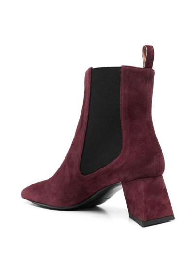 Shop Pollini Red Suede Ankle Boots With Curved Heel  Woman In Bordeaux