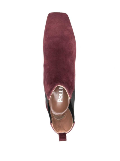 Shop Pollini Red Suede Ankle Boots With Curved Heel  Woman In Bordeaux