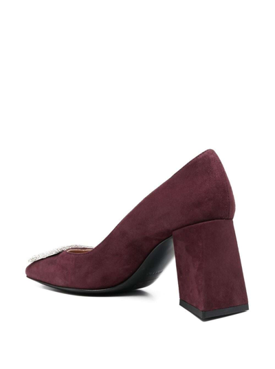 Shop Pollini Red Suede Pumps With Buckle  Woman In Bordeaux