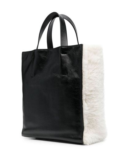 Shop Marni Museum White And Black Wool Shopper Bag With Logo  Woman