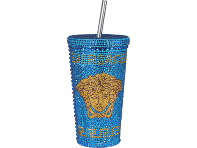 Shop Versace Medusa Logo Water Bottle In Blue