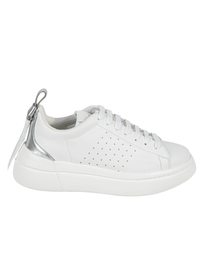 Shop Red Valentino Perforated Lace-up Sneakers In White/silver