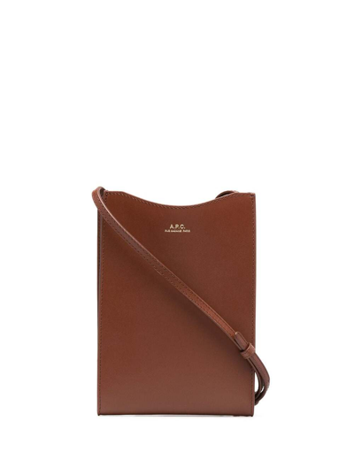 Shop Apc Jamie Brown Leather Crossbody Bag With Logo A.p.c. Woman