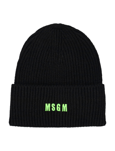 Shop Msgm Embroidered Beanie In Black