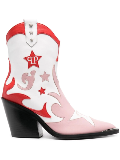 Shop Philipp Plein Panelled Ankle Cowbody Boots In White