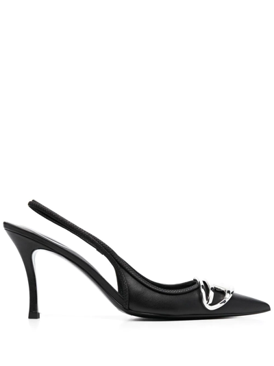 Shop Diesel D-venus 80mm Leather Slingback Pumps In Black