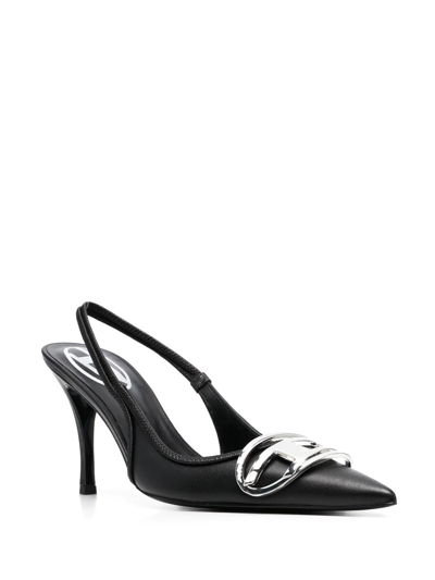 Shop Diesel D-venus 80mm Leather Slingback Pumps In Black