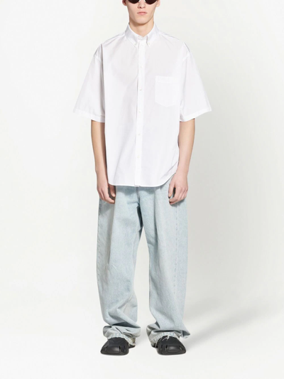 Shop Balenciaga Short-sleeve Button-up Shirt In Weiss
