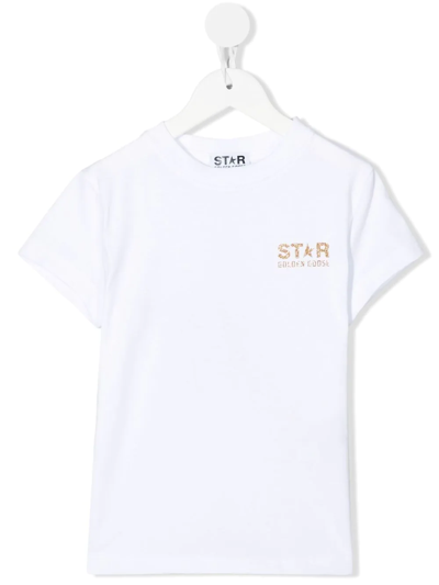 Shop Golden Goose Glitter-logo Cotton T-shirt In Weiss