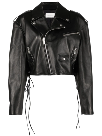 Shop Magda Butrym Cropped Biker Leather Jacket In Schwarz