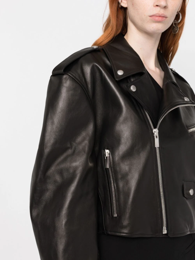 Shop Magda Butrym Cropped Biker Leather Jacket In Schwarz