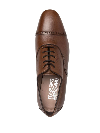 Shop Ferragamo Riley Leather Oxford Shoes In Braun