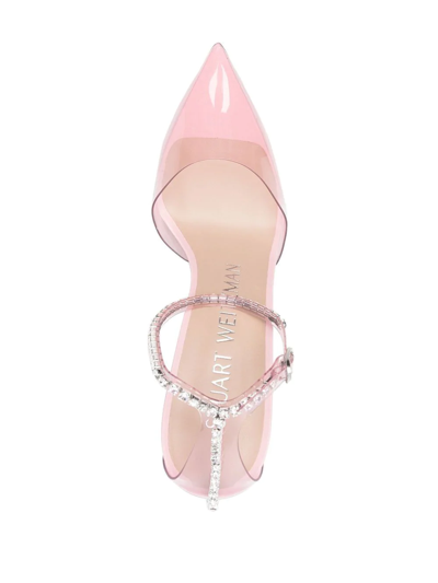 Stuart Weitzman Crystal-embellished Pointed Pumps In Rosa