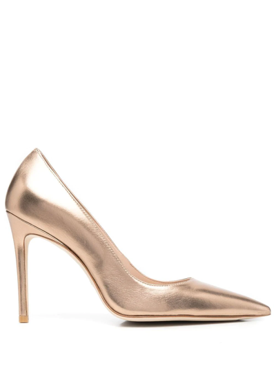 Stuart Weitzman Metallic-effect Leather Pumps In Nude